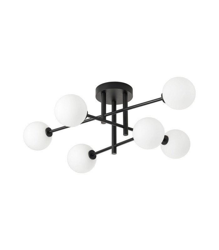 Tivoli Semi Flush Ceiling Tiered 6 Light G9 IP44 Satin Black/Opal Smooth Round Glass-4
