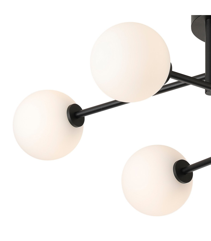 Tivoli Semi Flush Ceiling Tiered 6 Light G9 IP44 Satin Black/Opal Smooth Round Glass-7