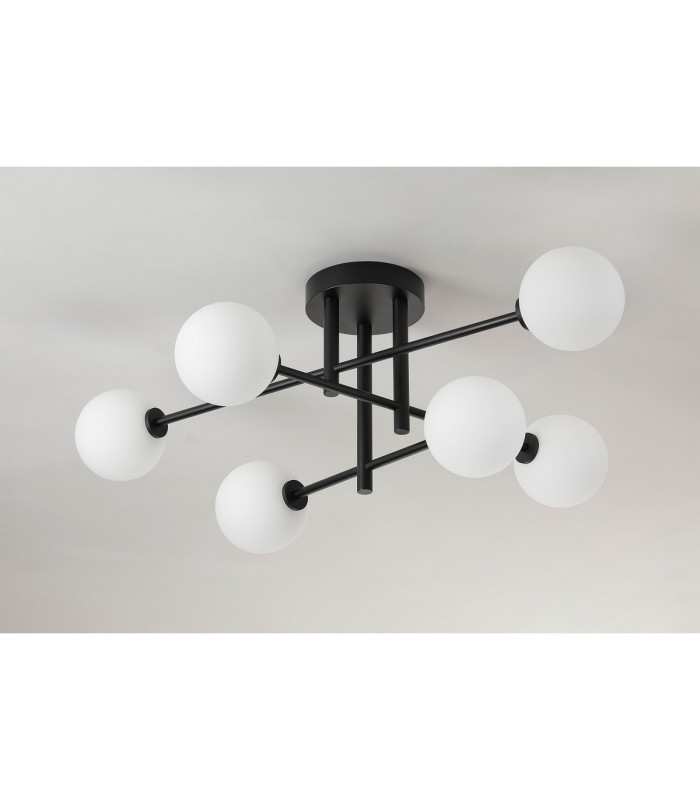 Tivoli Semi Flush Ceiling Tiered 6 Light G9 IP44 Satin Black/Opal Smooth Round Glass-8