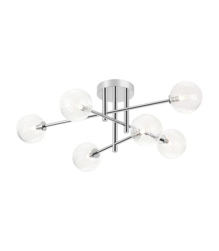 Tivoli Semi Flush Ceiling Tiered 6 Light G9 IP44 Polished Chrome/Clear Ribbed Round Glass-1