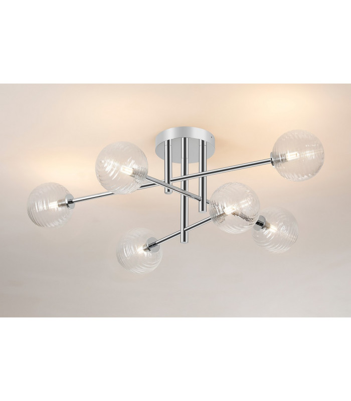 Tivoli Semi Flush Ceiling Tiered 6 Light G9 IP44 Polished Chrome/Clear Ribbed Round Glass-3