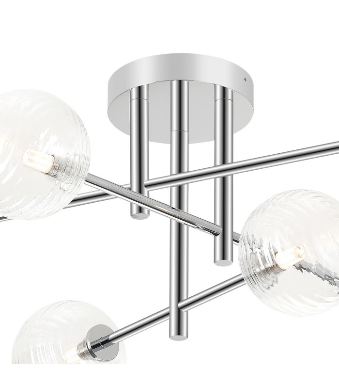 Tivoli Semi Flush Ceiling Tiered 6 Light G9 IP44 Polished Chrome/Clear Ribbed Round Glass-6