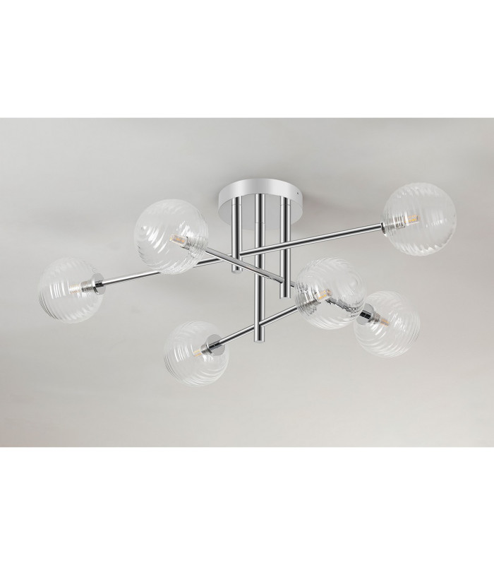 Tivoli Semi Flush Ceiling Tiered 6 Light G9 IP44 Polished Chrome/Clear Ribbed Round Glass-8