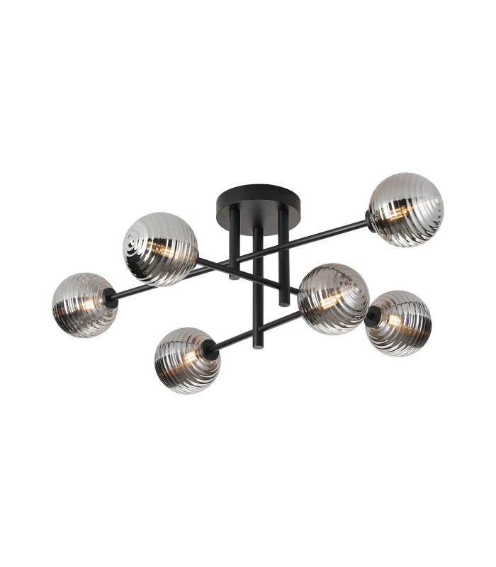 Tivoli Semi Flush Ceiling Tiered 6 Light G9 IP44 Satin Black/Smoke Ribbed Round Glass-1