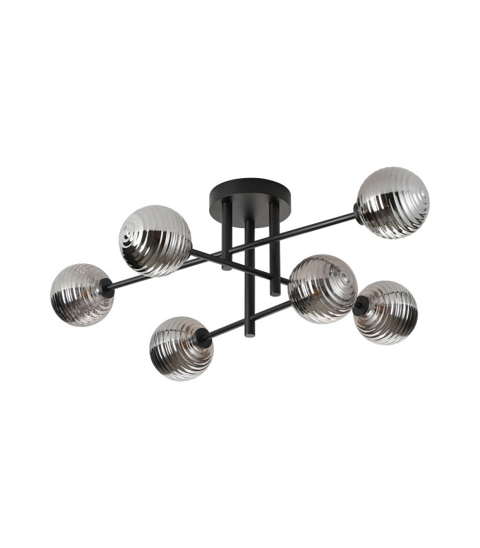 Tivoli Semi Flush Ceiling Tiered 6 Light G9 IP44 Satin Black/Smoke Ribbed Round Glass-4