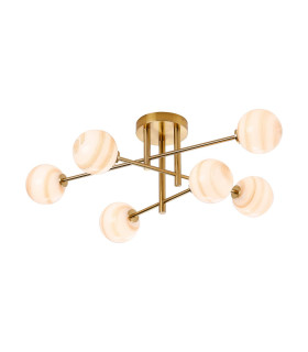 Tivoli Semi Flush Ceiling Tiered 6 Light G9 IP44 Brass Gold/Brown Round Marble Effect Glass-1
