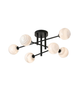 Tivoli Semi Flush Ceiling Tiered 6 Light G9 IP44 Satin Black/Grey Round Marble Effect Glass-1