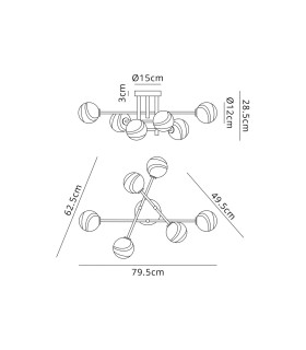 Tivoli Semi Flush Ceiling Tiered 6 Light G9 IP44 Satin Black/Grey Round Marble Effect Glass-2