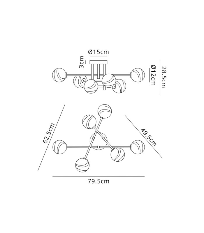 Tivoli Semi Flush Ceiling Tiered 6 Light G9 IP44 Satin Black/Grey Round Marble Effect Glass-2