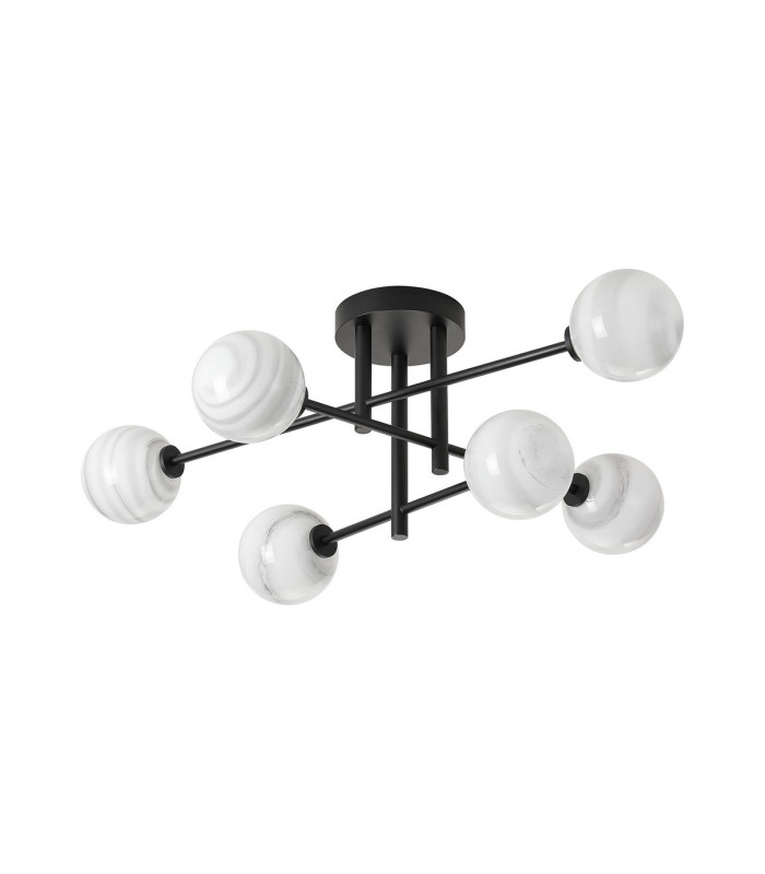 Tivoli Semi Flush Ceiling Tiered 6 Light G9 IP44 Satin Black/Grey Round Marble Effect Glass-4