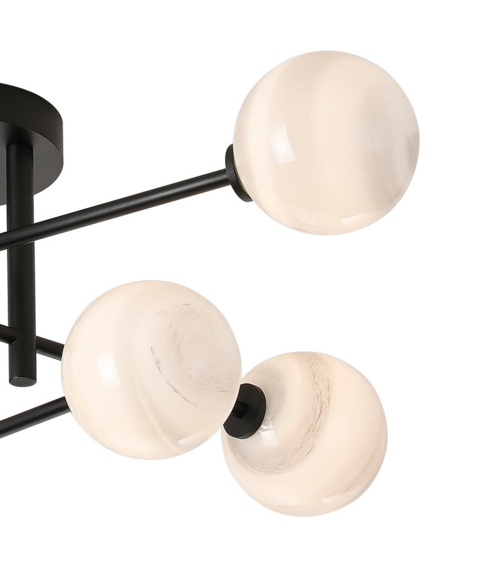 Tivoli Semi Flush Ceiling Tiered 6 Light G9 IP44 Satin Black/Grey Round Marble Effect Glass-5