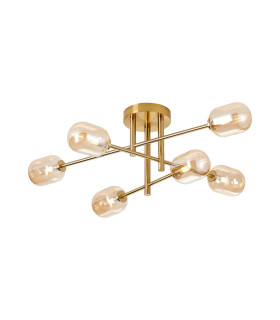 Tivoli Semi Flush Ceiling Tiered 6 Light G9 IP44 Brass Gold/Amber Smooth Tubular Glass-1