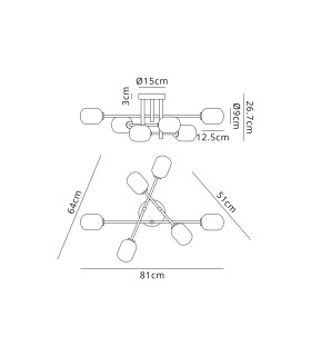 Tivoli Semi Flush Ceiling Tiered 6 Light G9 IP44 Brass Gold/Amber Smooth Tubular Glass-2