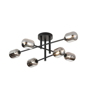 Tivoli Semi Flush Ceiling Tiered 6 Light G9 IP44 Satin Black/Smoke Smooth Tubular Glass-1