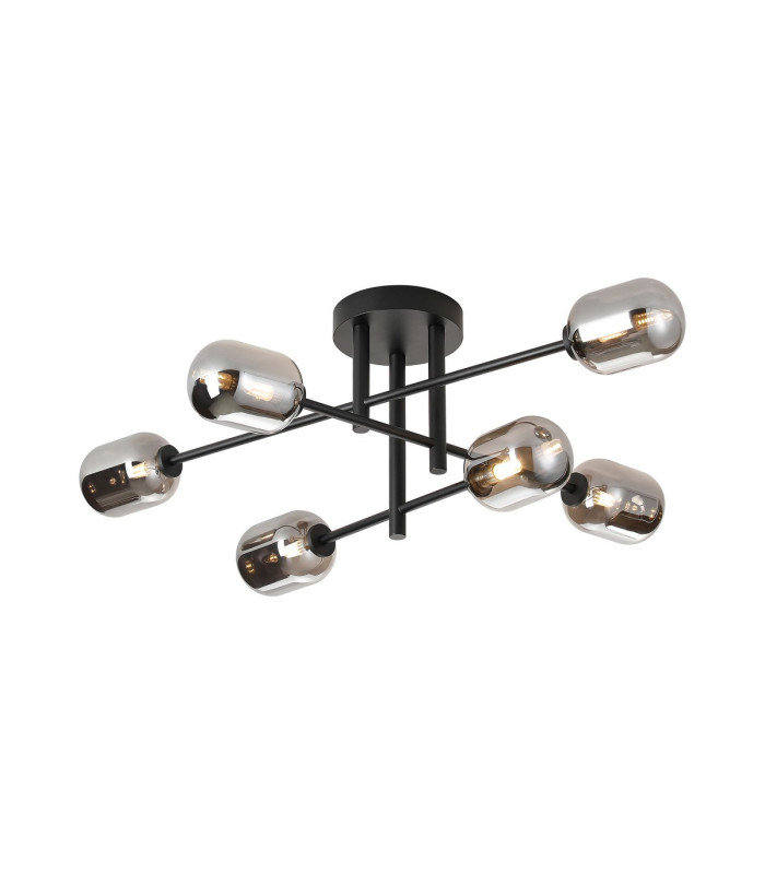 Tivoli Semi Flush Ceiling Tiered 6 Light G9 IP44 Satin Black/Smoke Smooth Tubular Glass-1