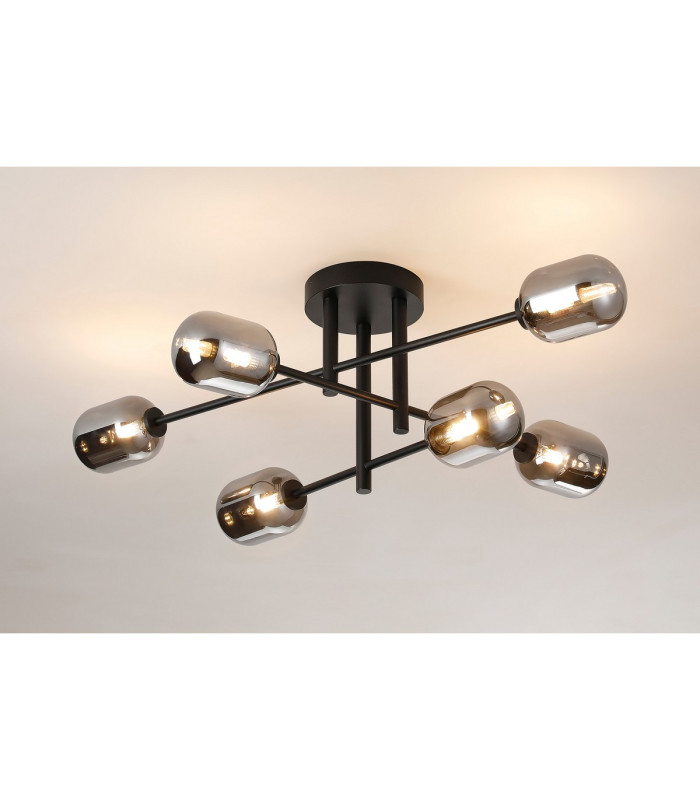 Tivoli Semi Flush Ceiling Tiered 6 Light G9 IP44 Satin Black/Smoke Smooth Tubular Glass-3