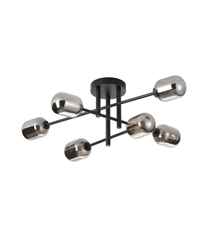 Tivoli Semi Flush Ceiling Tiered 6 Light G9 IP44 Satin Black/Smoke Smooth Tubular Glass-4