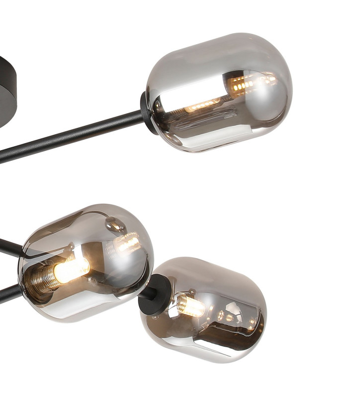 Tivoli Semi Flush Ceiling Tiered 6 Light G9 IP44 Satin Black/Smoke Smooth Tubular Glass-5