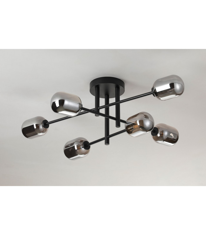 Tivoli Semi Flush Ceiling Tiered 6 Light G9 IP44 Satin Black/Smoke Smooth Tubular Glass-8