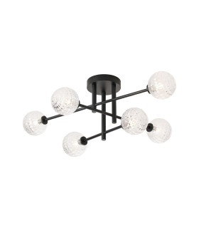 Tivoli Semi Flush Ceiling Tiered 6 Light G9 IP44 Satin Black/Clear Cross Pattern Round Glass-1