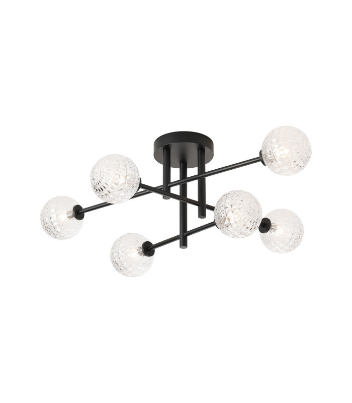Tivoli Semi Flush Ceiling Tiered 6 Light G9 IP44 Satin Black/Clear Cross Pattern Round Glass-1