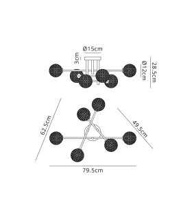 Tivoli Semi Flush Ceiling Tiered 6 Light G9 IP44 Satin Black/Clear Cross Pattern Round Glass-2
