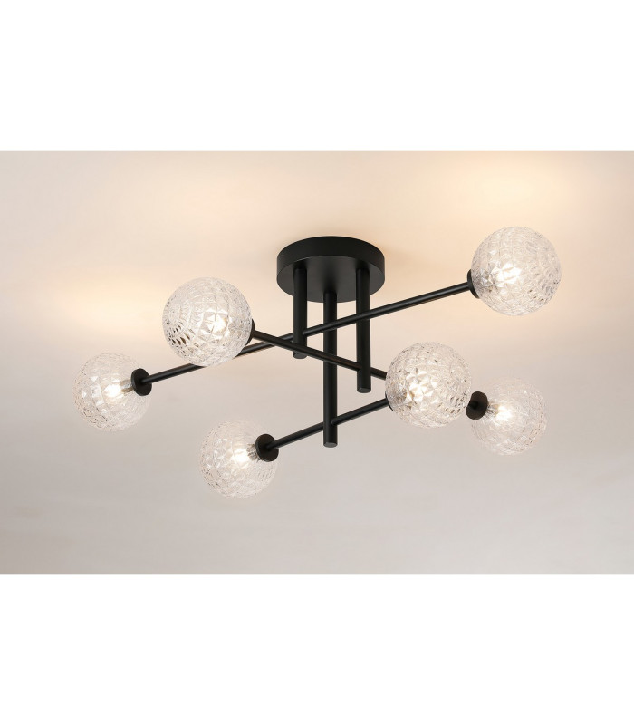 Tivoli Semi Flush Ceiling Tiered 6 Light G9 IP44 Satin Black/Clear Cross Pattern Round Glass-3