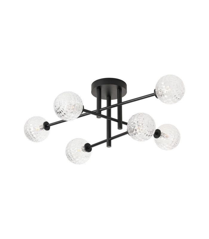 Tivoli Semi Flush Ceiling Tiered 6 Light G9 IP44 Satin Black/Clear Cross Pattern Round Glass-5