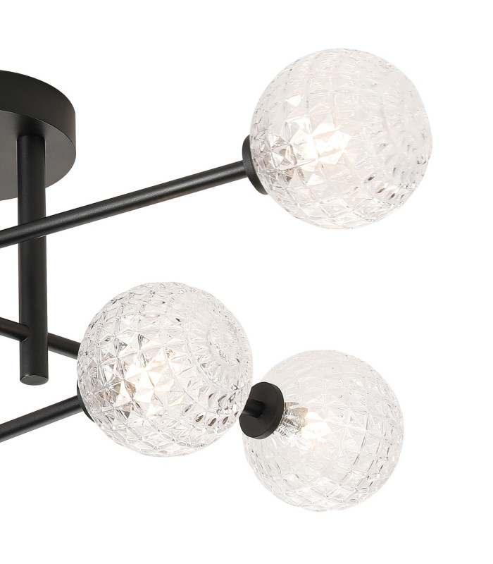 Tivoli Semi Flush Ceiling Tiered 6 Light G9 IP44 Satin Black/Clear Cross Pattern Round Glass-6
