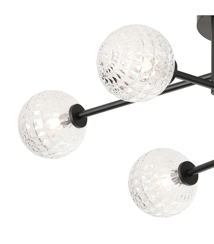 Tivoli Semi Flush Ceiling Tiered 6 Light G9 IP44 Satin Black/Clear Cross Pattern Round Glass-7