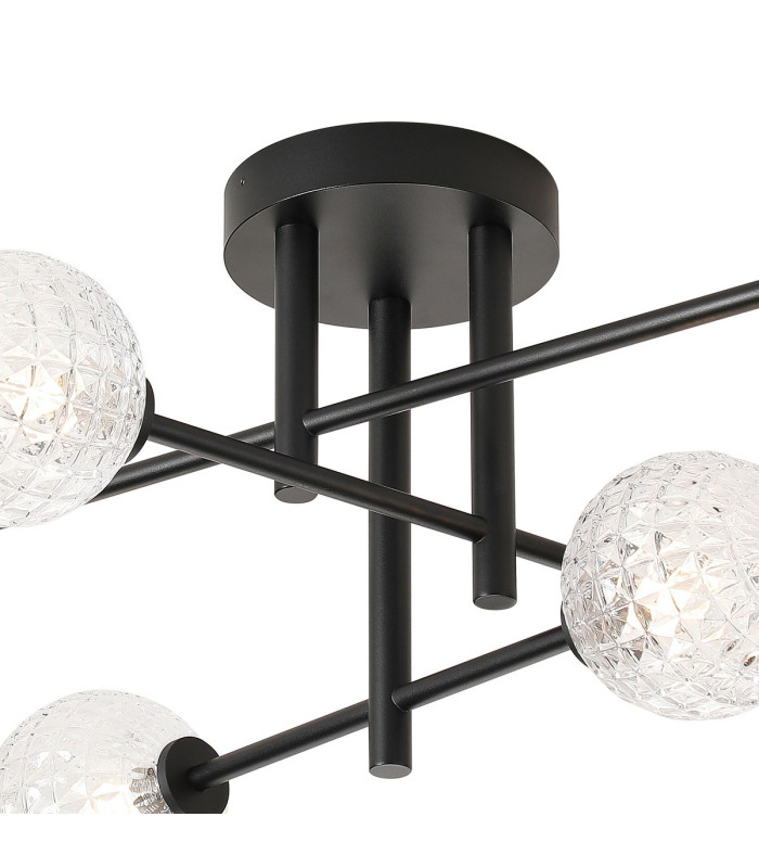Tivoli Semi Flush Ceiling Tiered 6 Light G9 IP44 Satin Black/Clear Cross Pattern Round Glass-8