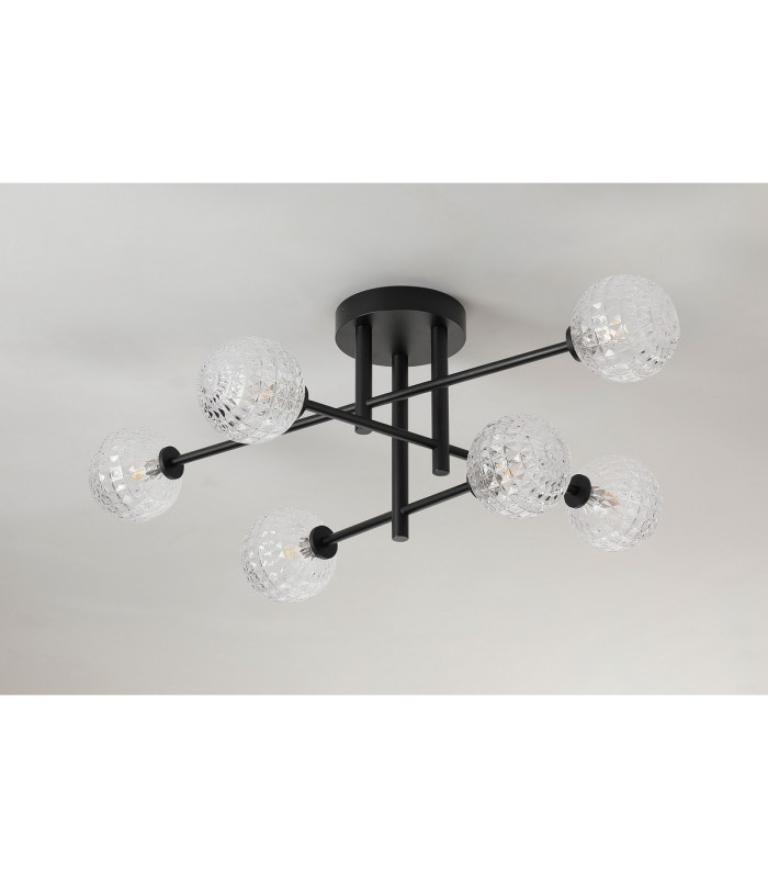 Tivoli Semi Flush Ceiling Tiered 6 Light G9 IP44 Satin Black/Clear Cross Pattern Round Glass-9