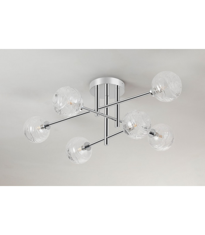 Tivoli Semi Flush Ceiling Tiered 6 Light G9 IP44 Polished Chrome/Clear Dune Effect Round Glass-9