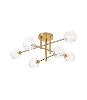 Tivoli Semi Flush Ceiling Tiered 6 Light G9 IP44 Brass Gold/Clear Waved Round Glass-1