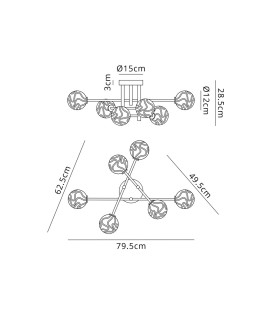 Tivoli Semi Flush Ceiling Tiered 6 Light G9 IP44 Brass Gold/Clear Waved Round Glass-2