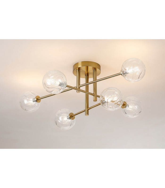 Tivoli Semi Flush Ceiling Tiered 6 Light G9 IP44 Brass Gold/Clear Waved Round Glass-3