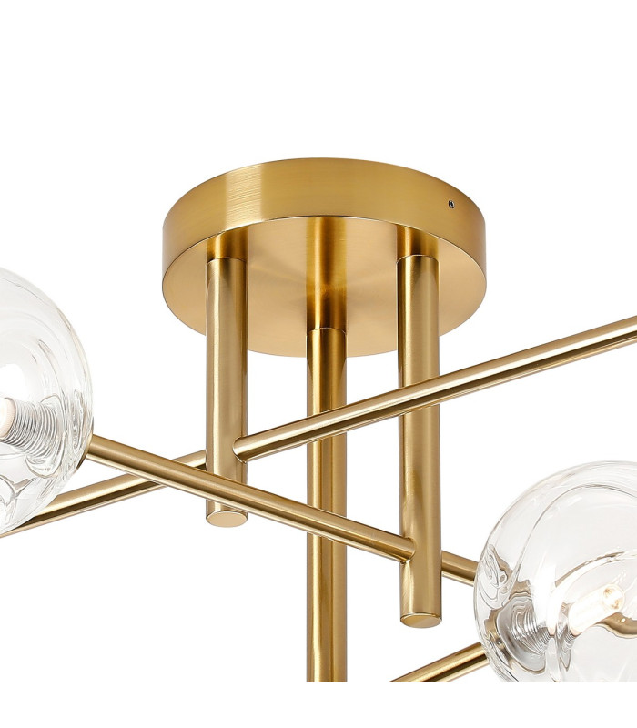Tivoli Semi Flush Ceiling Tiered 6 Light G9 IP44 Brass Gold/Clear Waved Round Glass-5