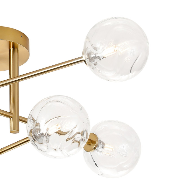 Tivoli Semi Flush Ceiling Tiered 6 Light G9 IP44 Brass Gold/Clear Waved Round Glass-6