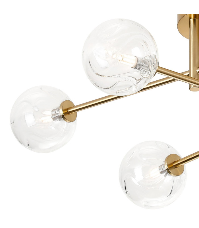 Tivoli Semi Flush Ceiling Tiered 6 Light G9 IP44 Brass Gold/Clear Waved Round Glass-7