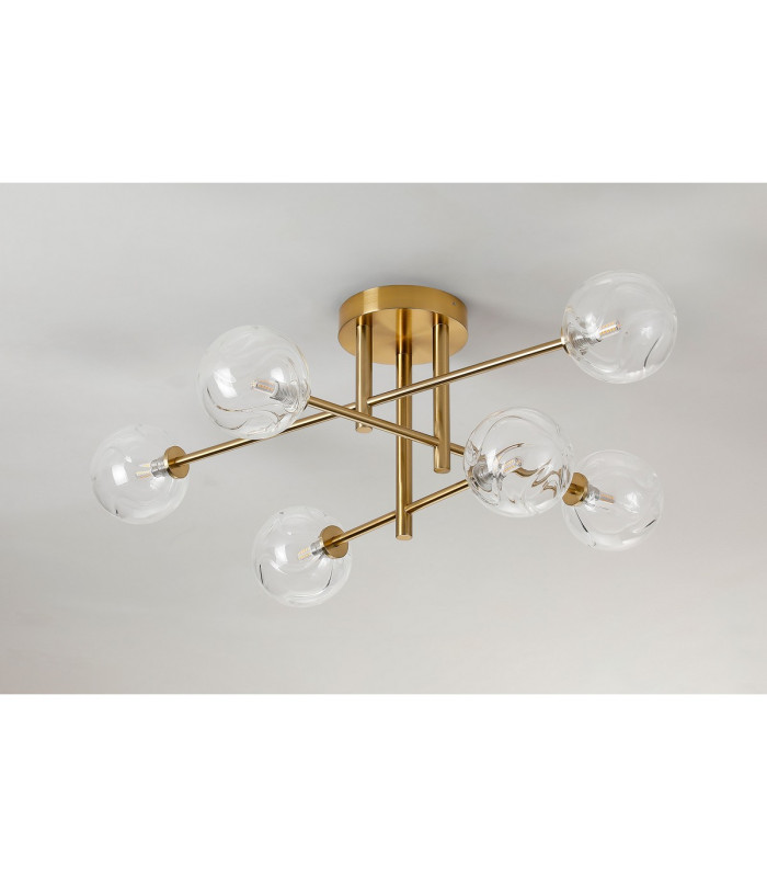 Tivoli Semi Flush Ceiling Tiered 6 Light G9 IP44 Brass Gold/Clear Waved Round Glass-8