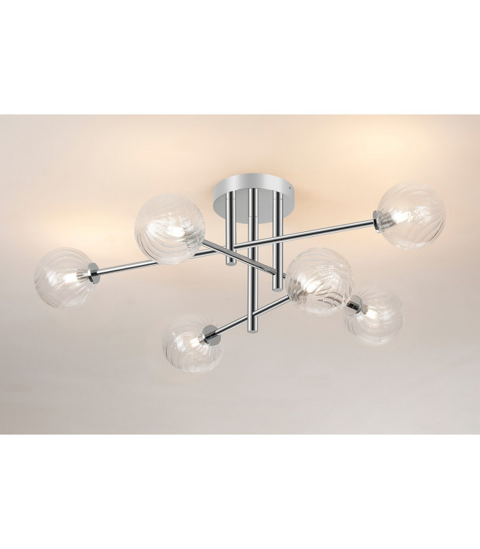 Tivoli Semi Flush Ceiling Tiered 6 Light G9 IP44 Polished Chrome/Clear Swirl Round Glass-3
