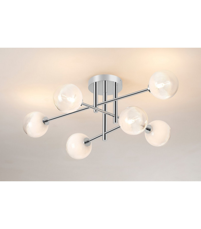 Tivoli Semi Flush Ceiling Tiered 6 Light G9 IP44 Polished Chrome/White Two-Tone Snow Specks Round Glass-3