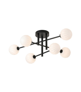 Tivoli Semi Flush Ceiling Tiered 6 Light G9 IP44 Satin Black/Opal Round Segment Glass-1