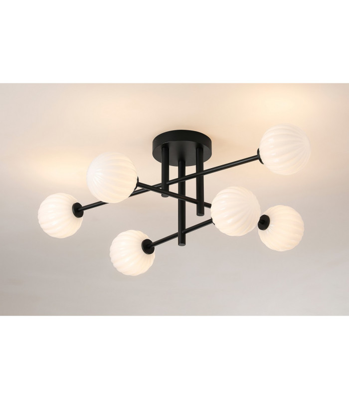 Tivoli Semi Flush Ceiling Tiered 6 Light G9 IP44 Satin Black/Opal Round Segment Glass-3