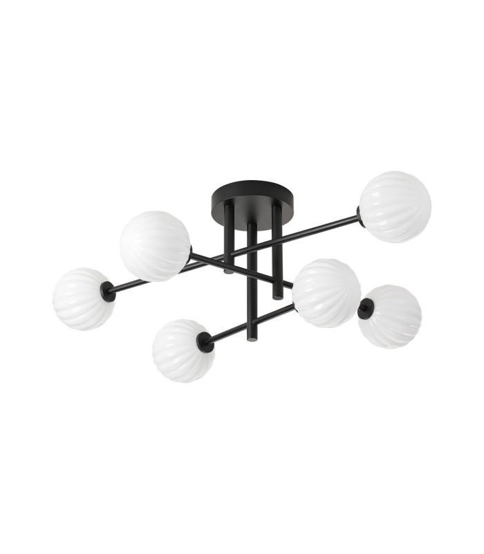 Tivoli Semi Flush Ceiling Tiered 6 Light G9 IP44 Satin Black/Opal Round Segment Glass-4
