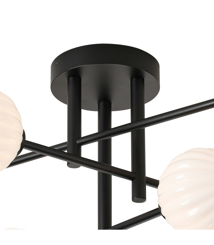 Tivoli Semi Flush Ceiling Tiered 6 Light G9 IP44 Satin Black/Opal Round Segment Glass-5