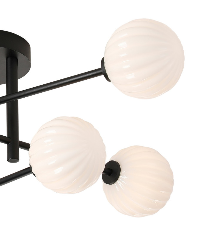 Tivoli Semi Flush Ceiling Tiered 6 Light G9 IP44 Satin Black/Opal Round Segment Glass-6