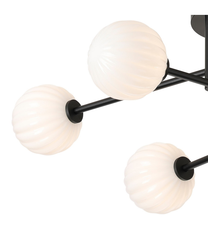 Tivoli Semi Flush Ceiling Tiered 6 Light G9 IP44 Satin Black/Opal Round Segment Glass-7