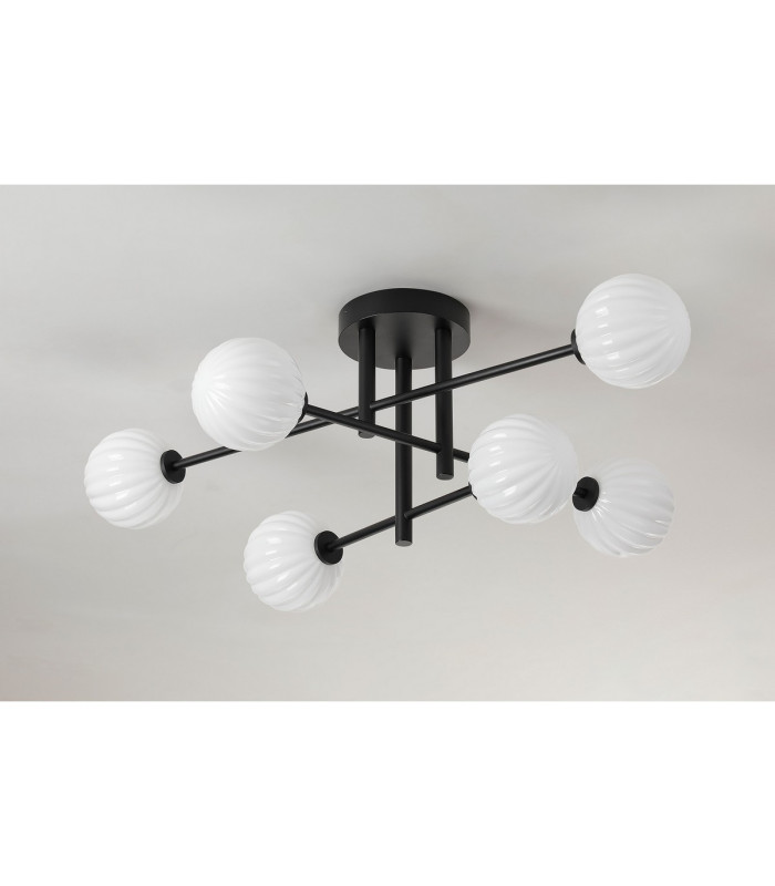 Tivoli Semi Flush Ceiling Tiered 6 Light G9 IP44 Satin Black/Opal Round Segment Glass-8