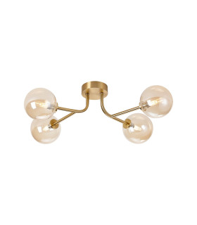 Tivoli Linear Semi Flush Ceiling 4 Light G9 IP44 Brass Gold/Amber Smooth Round Glass-1